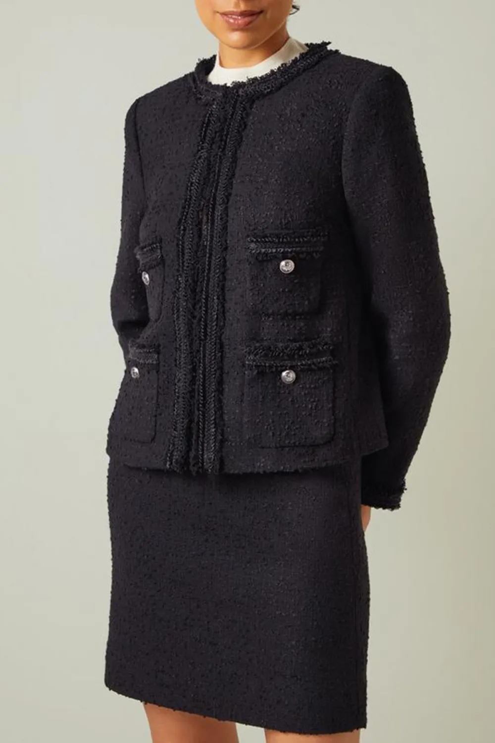 Black Tweed Pocket Detail Short Jacket