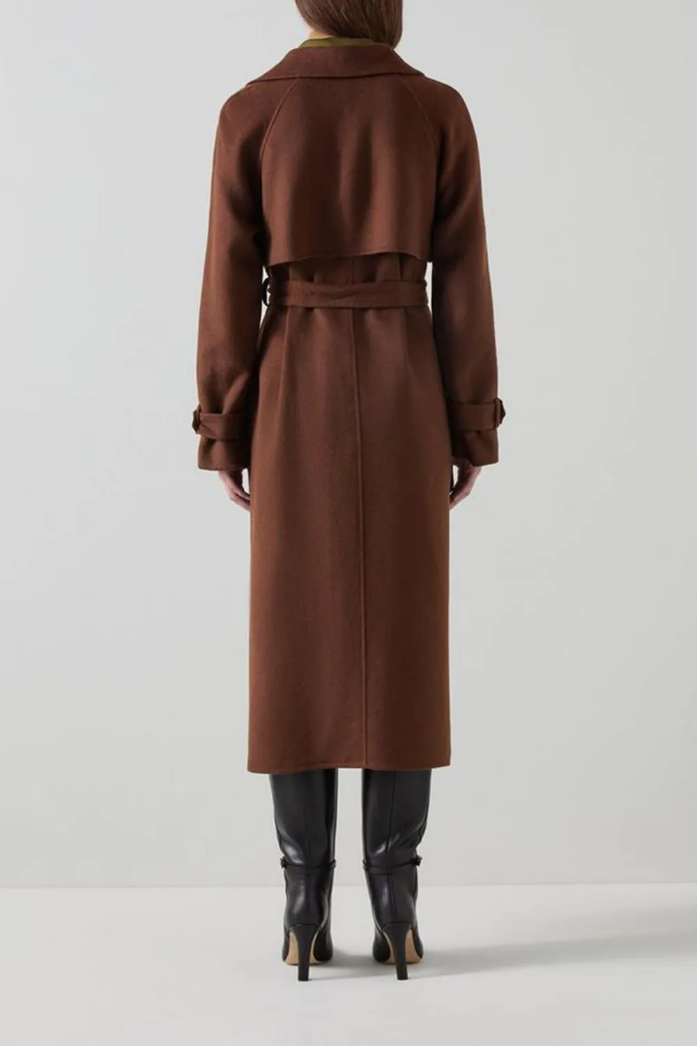 Brown Long Line Double Breasted Trench Coat