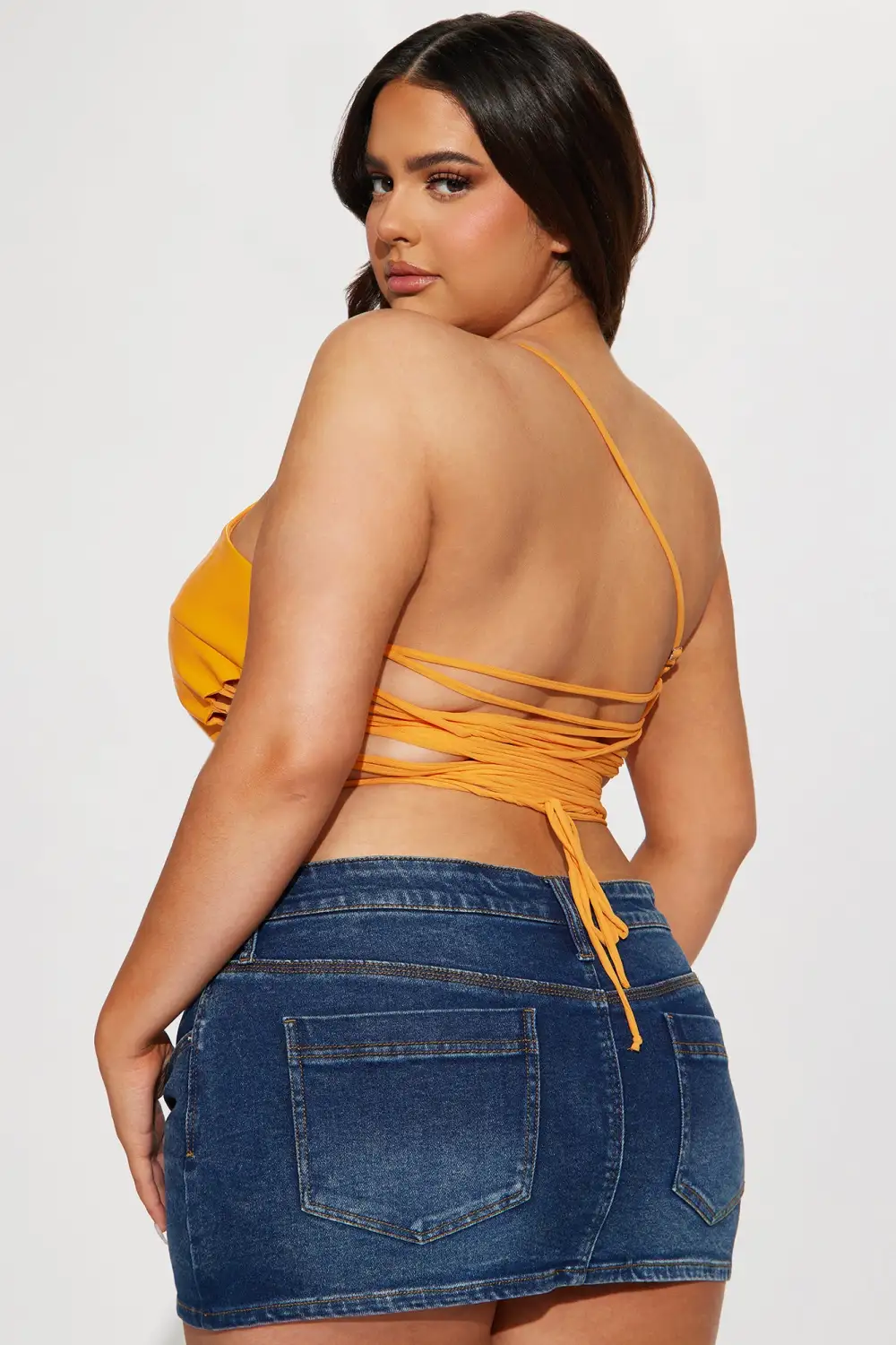 Wrapped Up One Shoulder PU Top - Orange