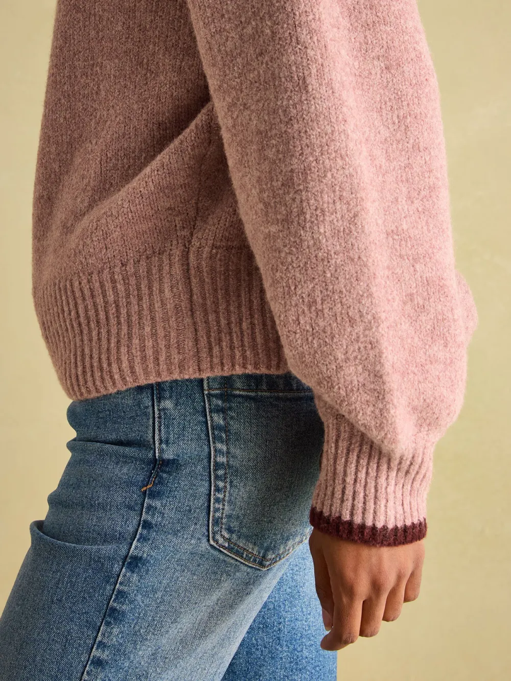 Pink Knitted Quarter Zip Jumper