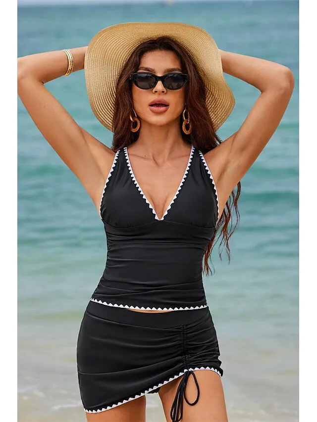 Women's Swimwear Tankini Normal Swimsuit 2 Piece Plain Beach Wear Holiday Bathing Suits