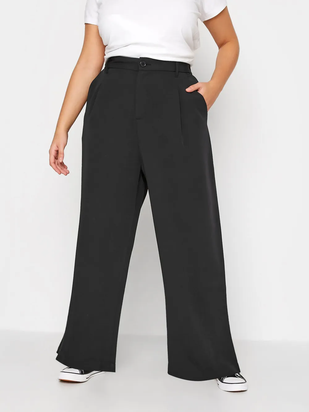 YOURS Curve Black Wide Leg Dad Trousers