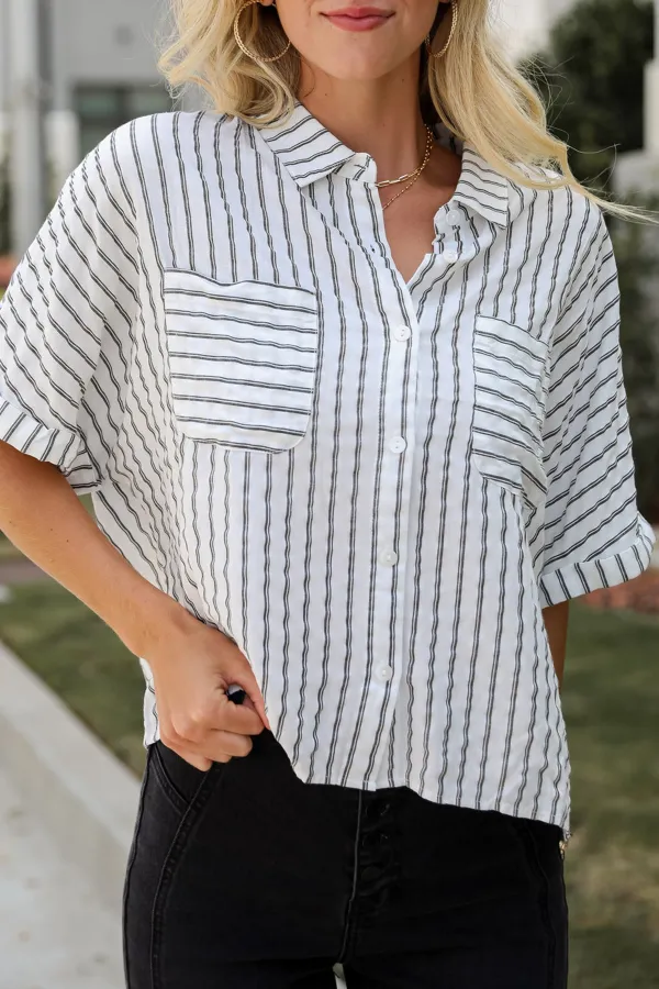 Ultra Darling White Striped Blouse