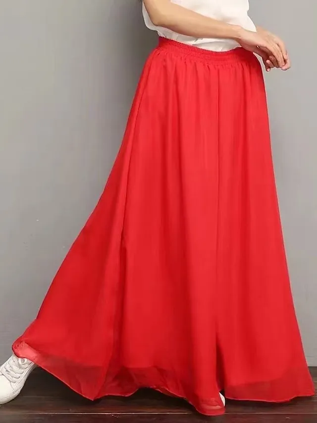 Women's Wide Leg Chinos Gauchos Pants Trousers Full Length Multi-Layer Wide Leg Baggy Micro-elastic Mid Waist Stylish Casual Daily Vacation Black White M L Summer Spring