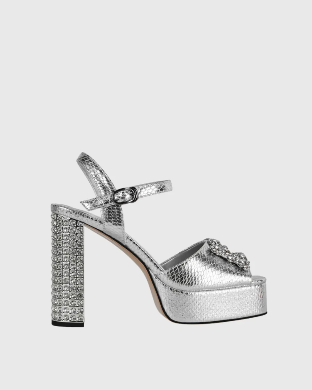 Rhinestone Strap Platform Sandals in Silver