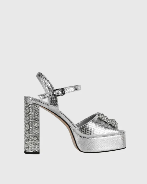 Rhinestone Strap Platform Sandals in Silver