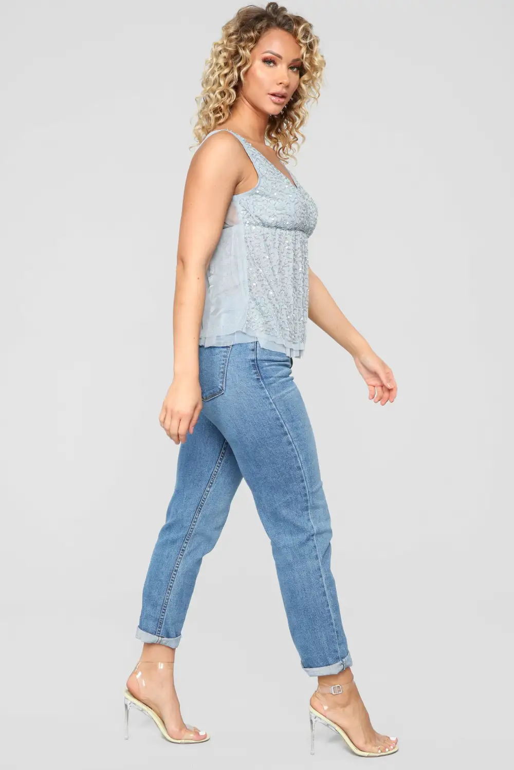 Stay Out Late Peplum Top - Slate Blue