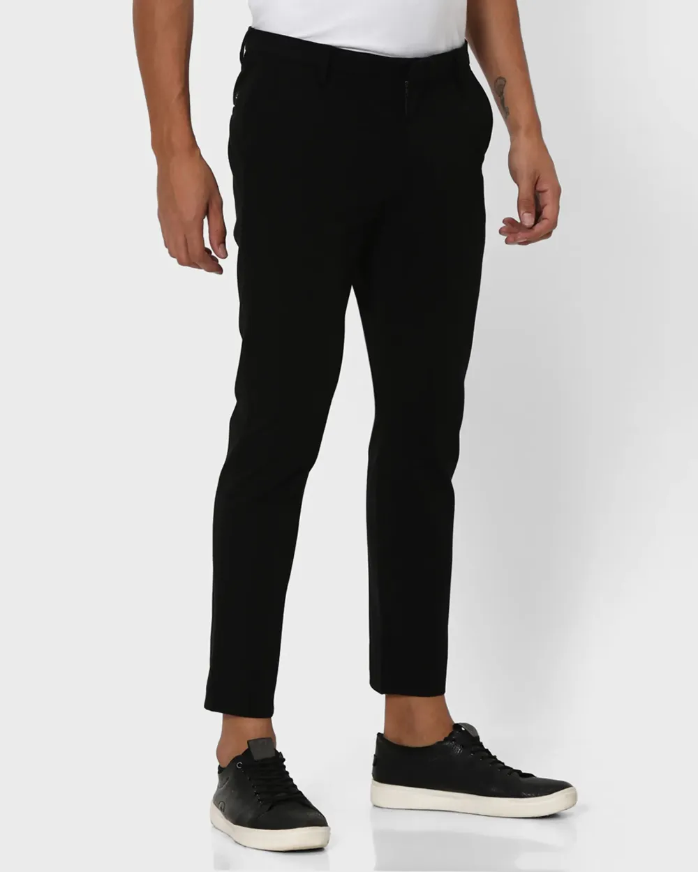 Classic Versatile Soft Slim-Fit Straight-Leg Black Trousers