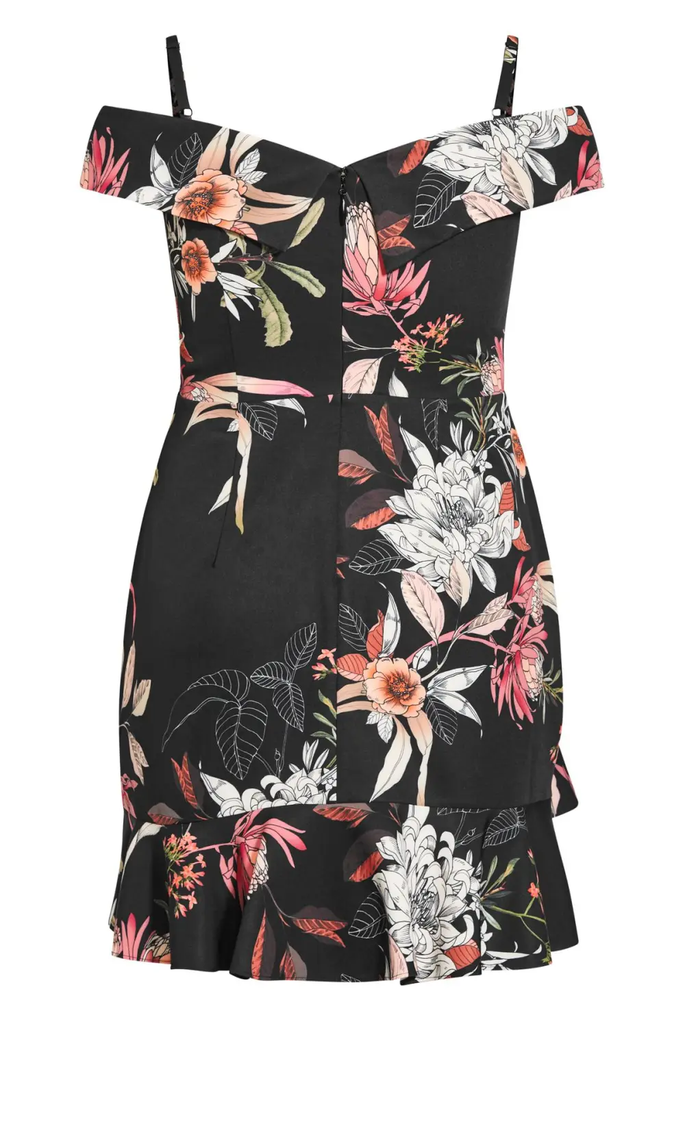 Evans Black Floral Cold Shoulder Wrap Mini Dress