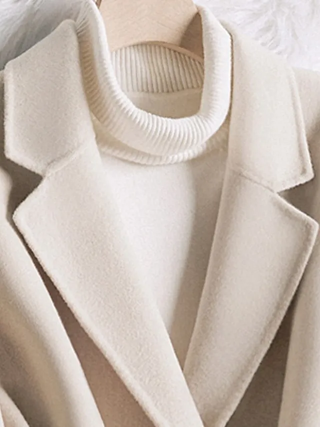 Women's Winter Coat Coat Warm Breathable Outdoor Daily Wear Vacation Going out Pocket With Belt Single Breasted Turndown Active Fashion Comfortable Street Style Solid Color Regular Fit Outerwear Long