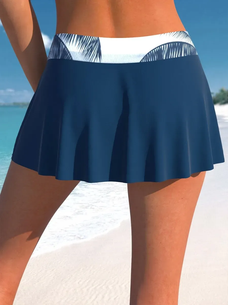 Women's Navy Beach Vibes Palm Coconut Tree Print Swimsuit Set