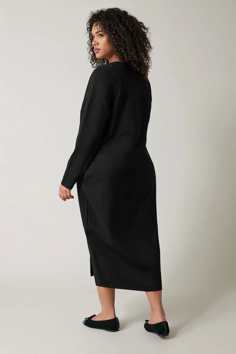 Evans Black Zip Detail Long Sleeve Dress
