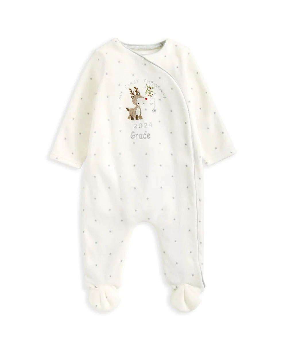 My First Christmas Sleepsuit - White