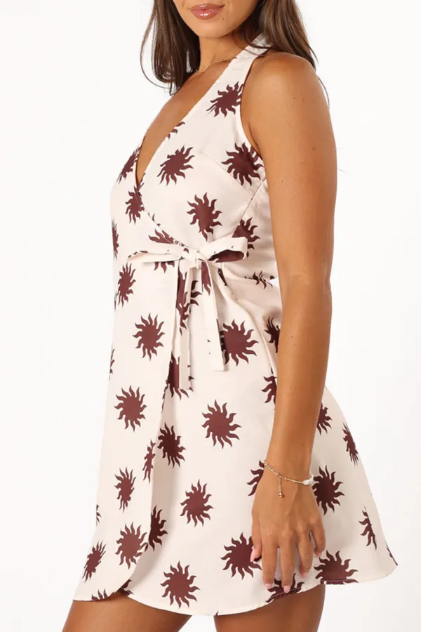 CREAM STRAPS WRAP MINI DRESS