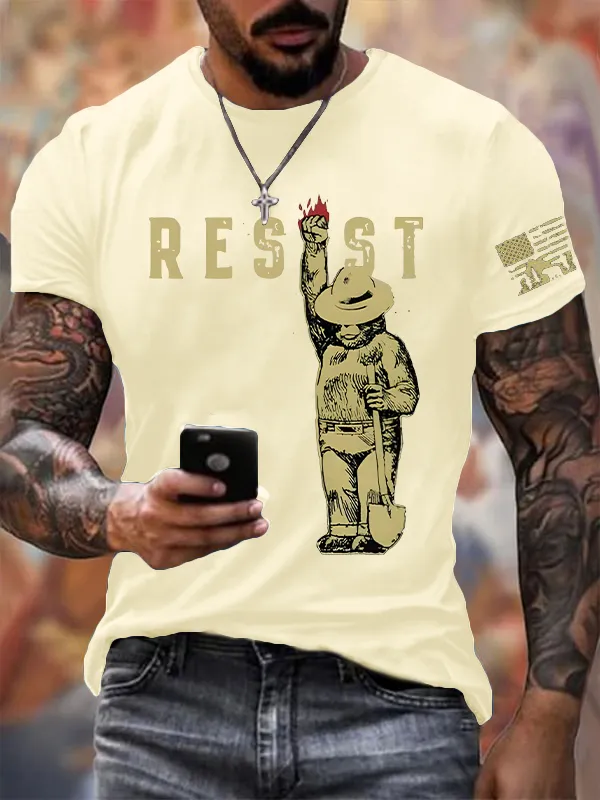 Men'S T-Shirt Protect Our National Park Printed Crewneck T-Shirt Pure Cotton Printed T-Shirt