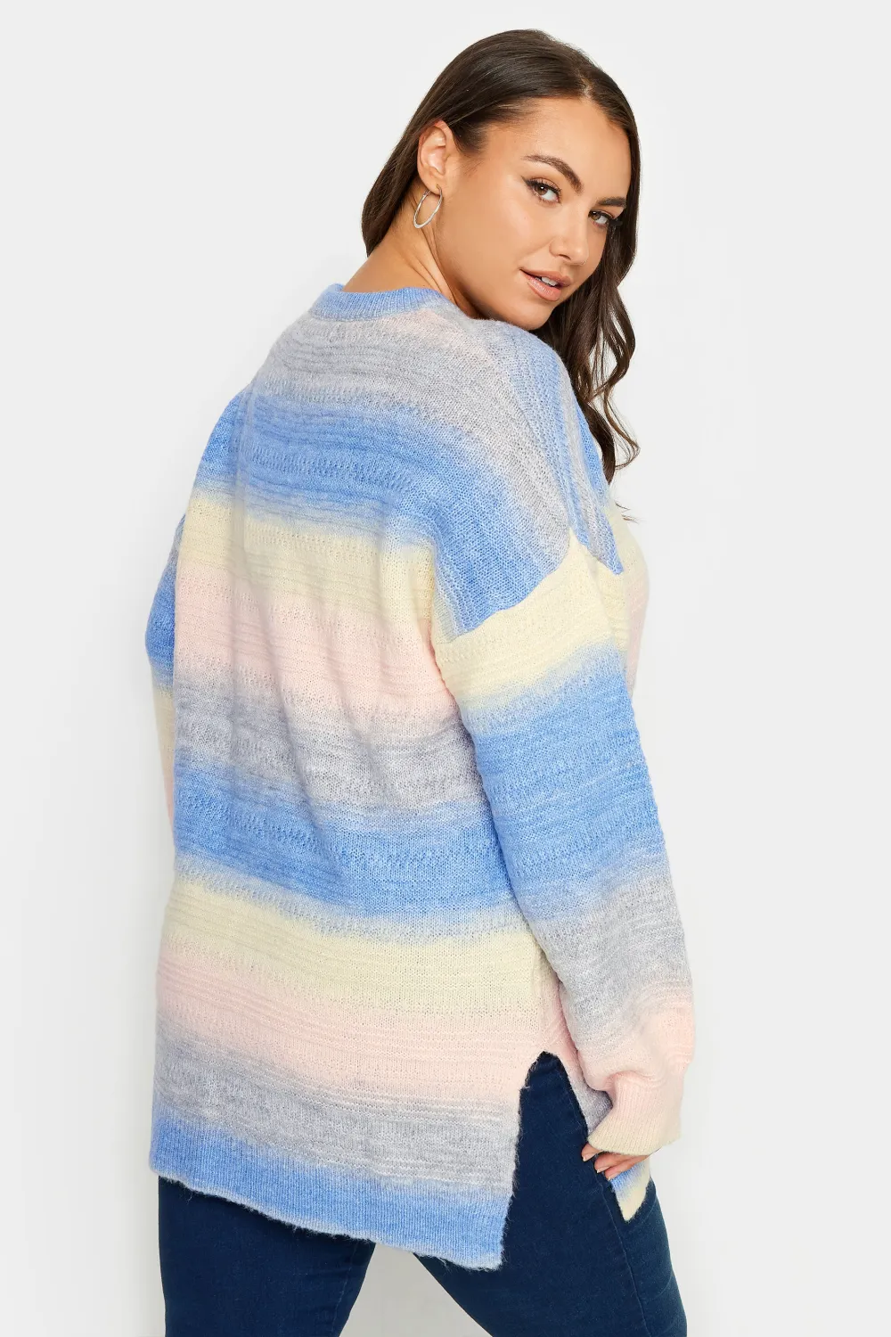 YOURS Curve Blue Stripe Side Split Knitted Jumper