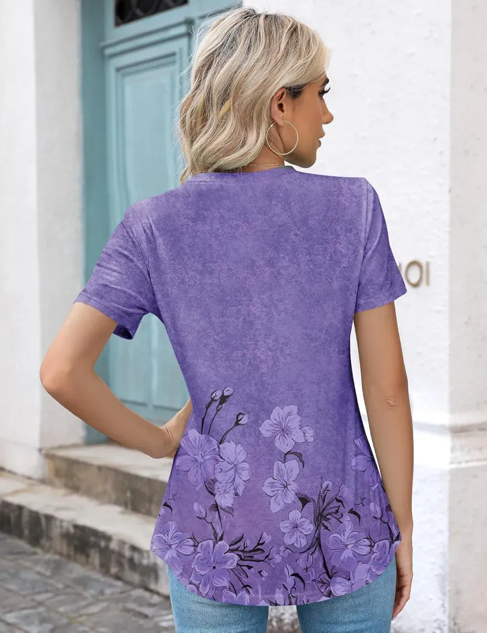 Kistore Womens Casual Crew Neck Short Sleeve Pleated Tops Blouses Fashion Clothes 2024