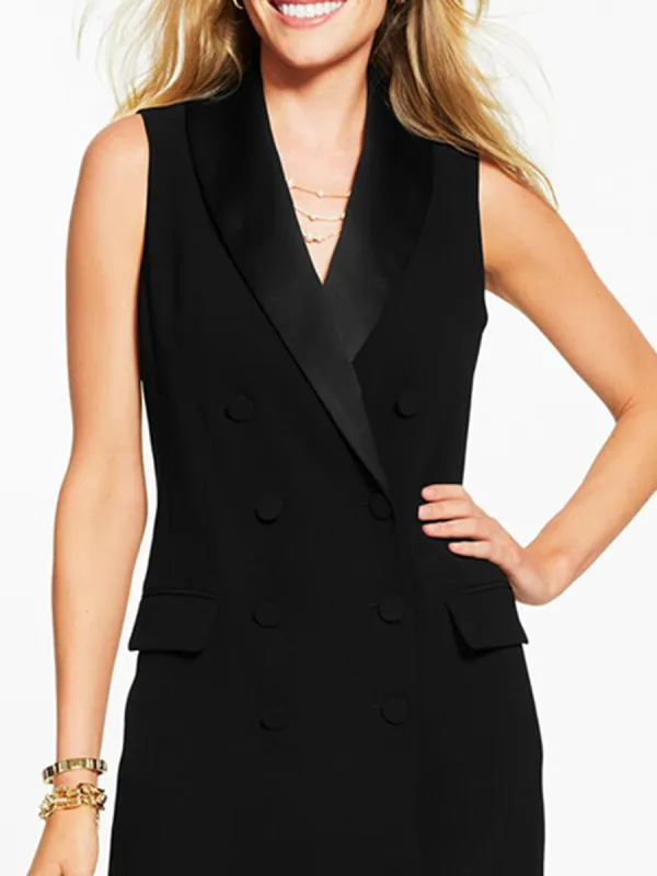 Women'S Black Sleeveless Double-Breasted Blazer Dress
