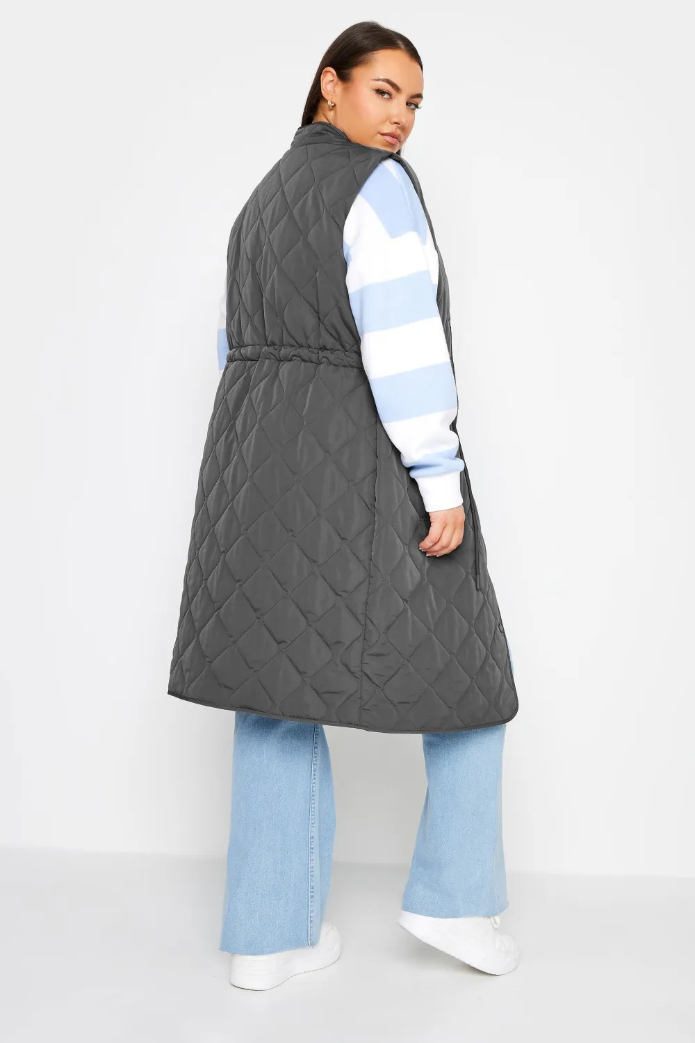 YOURS Curve Green Lightweight Quilted Midi Gilet