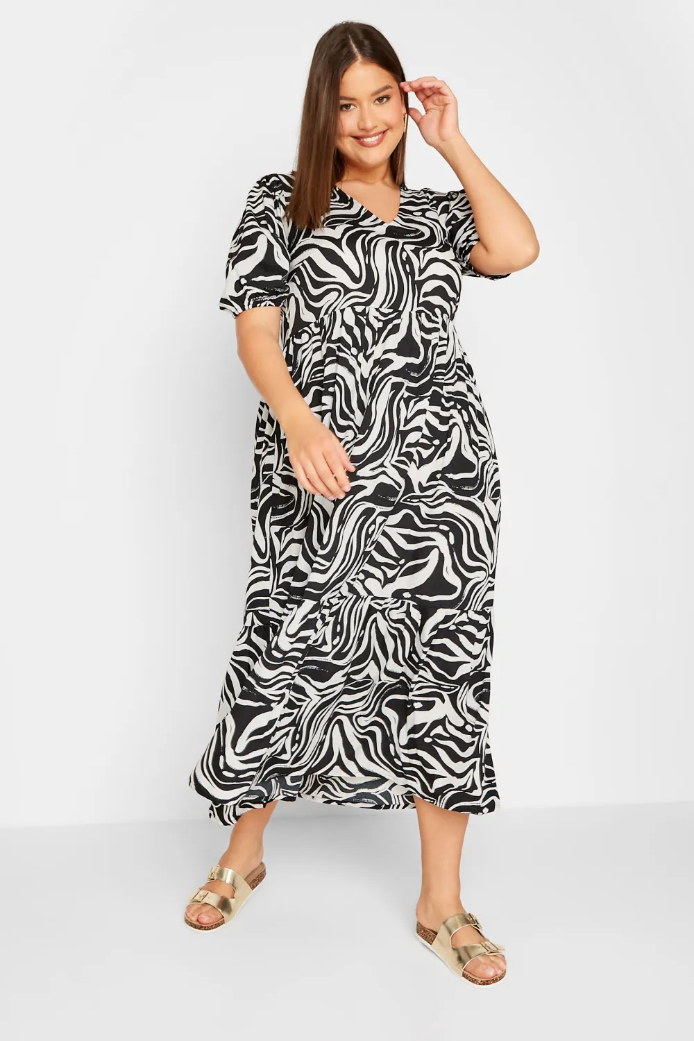 LTS Tall Black Marble Print Midi Dress