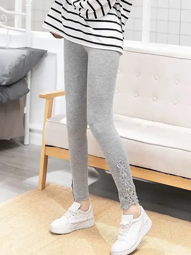 Women's Leggings Black White Grey Fashion Casual Daily Lace Ankle-Length Tummy Control Solid Colored L XL 2XL 3XL 4XL
