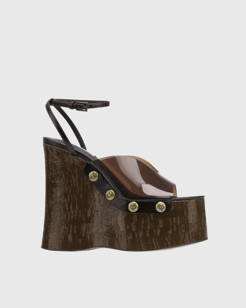 PVC Panel Wedge Platform Sandals in Brown