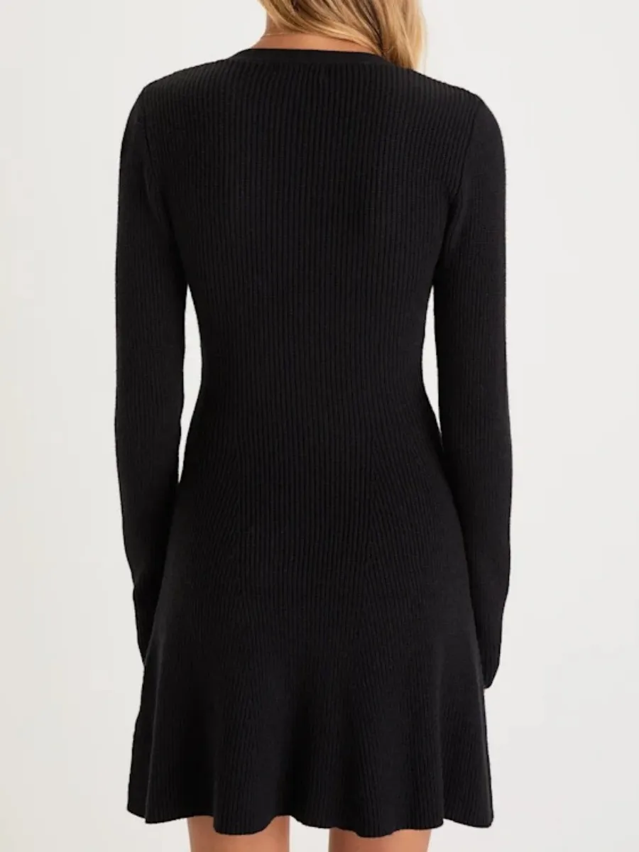 Ribbed Button Up Long Sleeve Dress