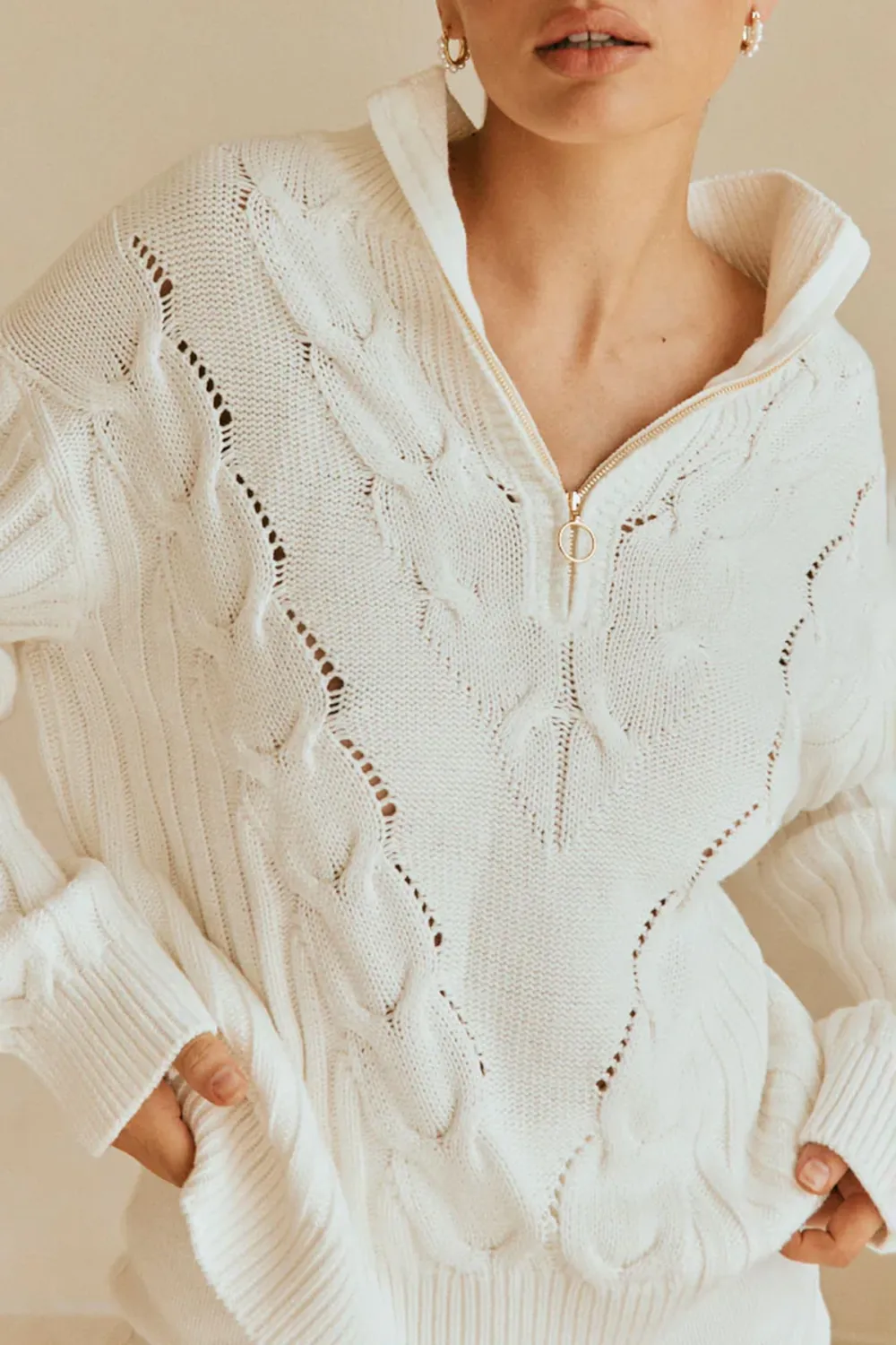 Cable Knit Hooded Sweater