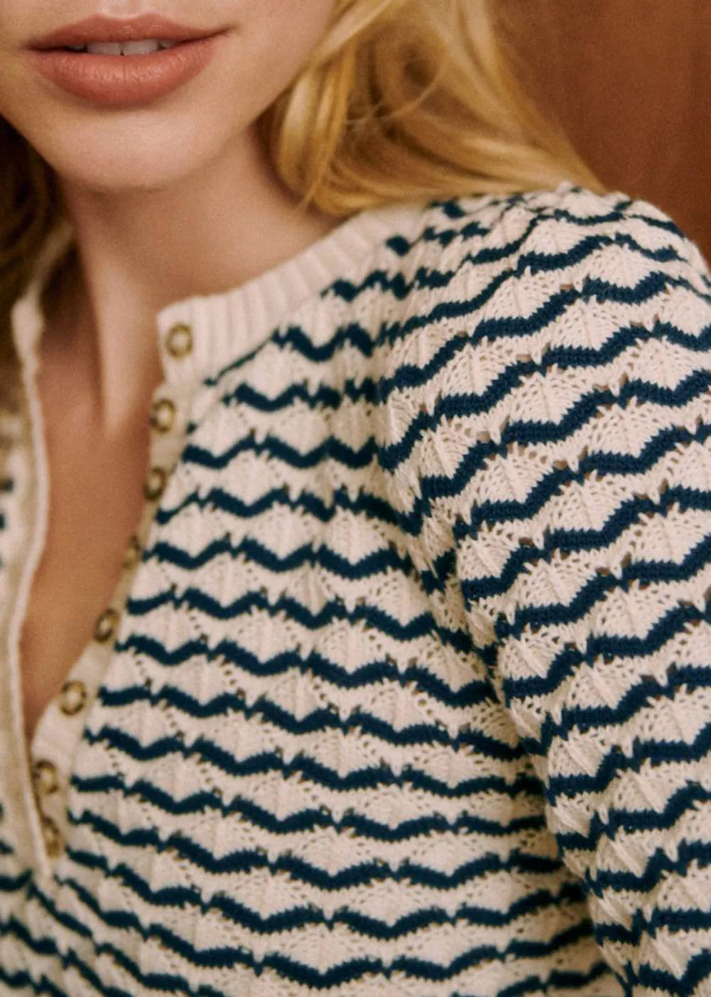 Striped Organic Cotton Short-Sleeved Sweater