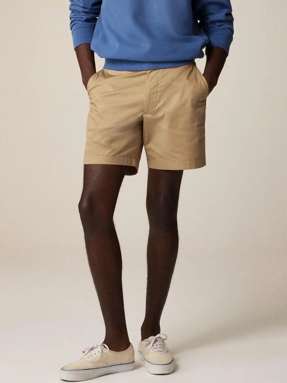 Khaki Cotton Blend Shorts