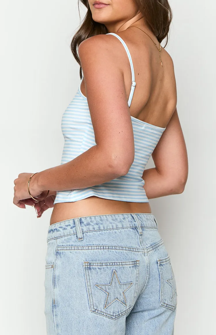 Blue Striped Spaghetti Strap Camisole Top