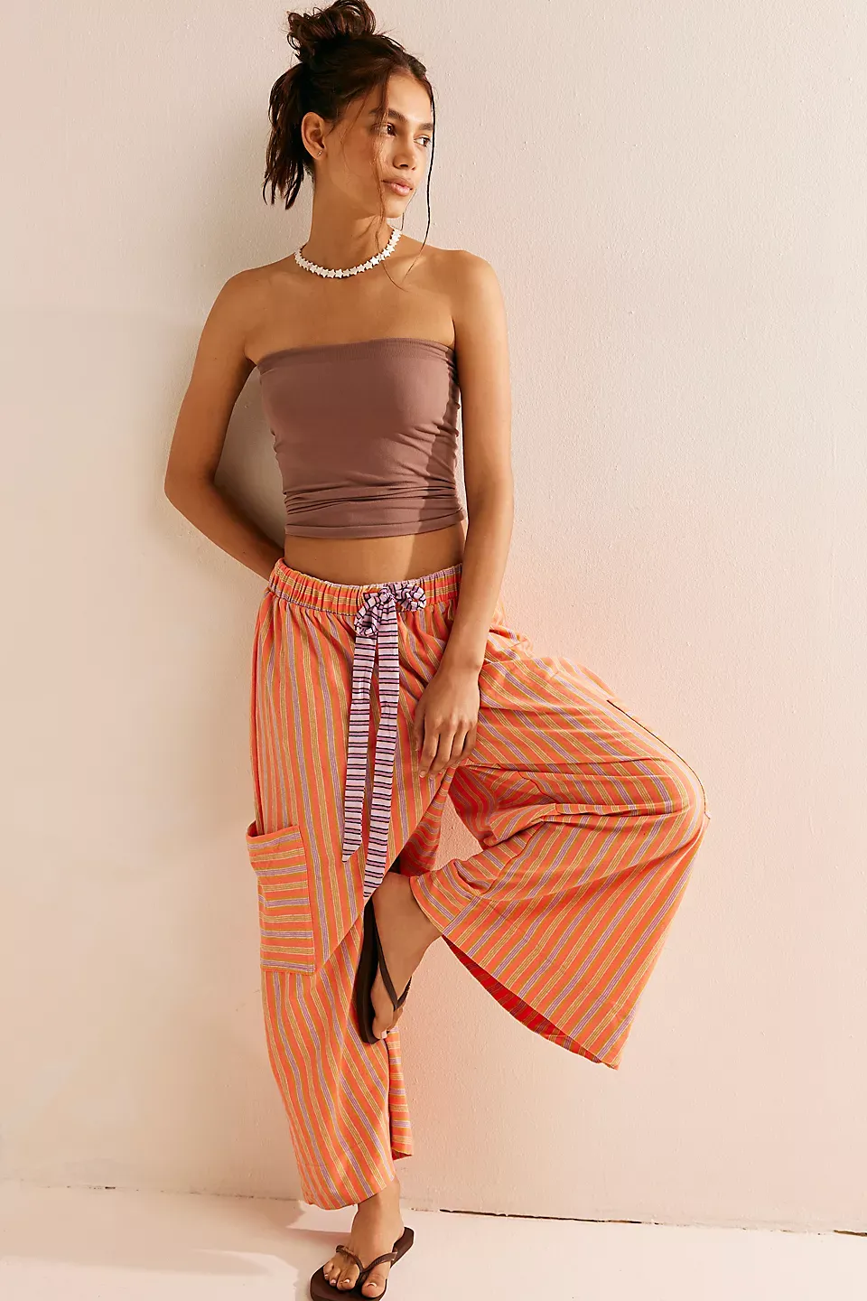 Striped Drawstring Wide Leg Pants