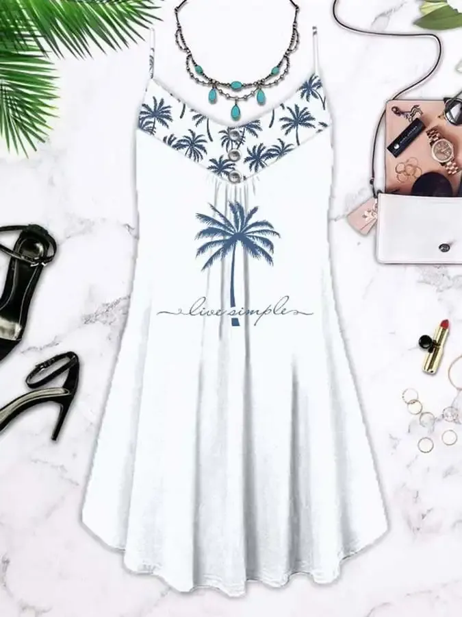 Live Simple Coconut Tree Sling Print Dress