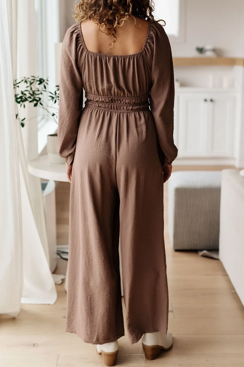 Brown Comfortable Waist-Cinching  Jumpsuit