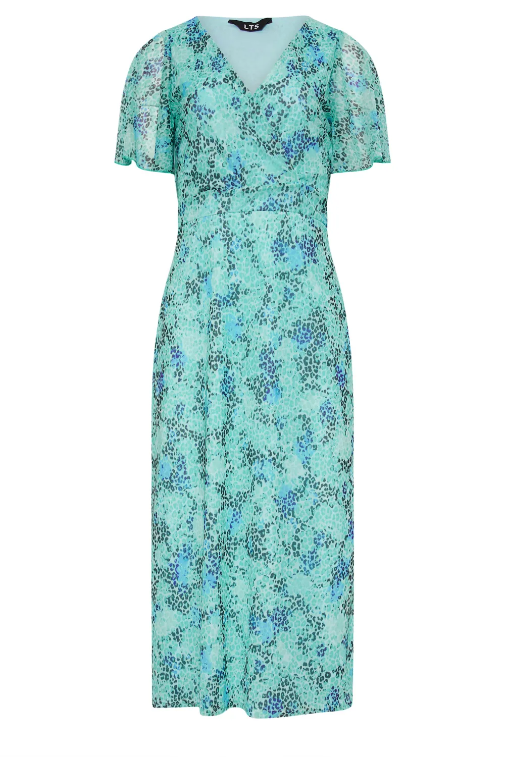 LTS Tall Blue Leopard Print Mesh Midaxi Wrap Dress