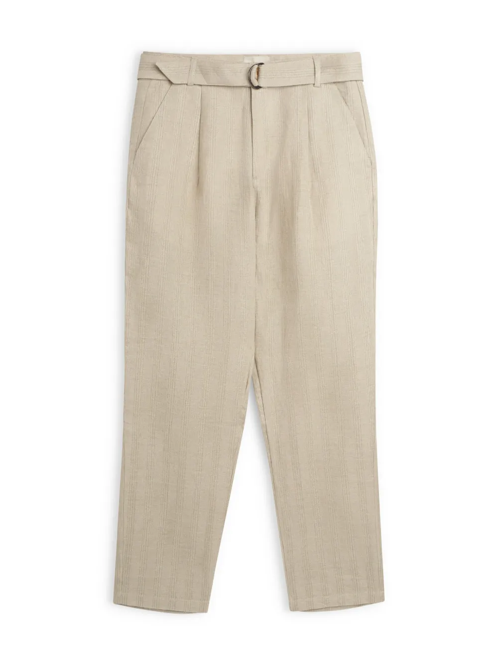 Sand Straight-Leg Belted Linen Trousers