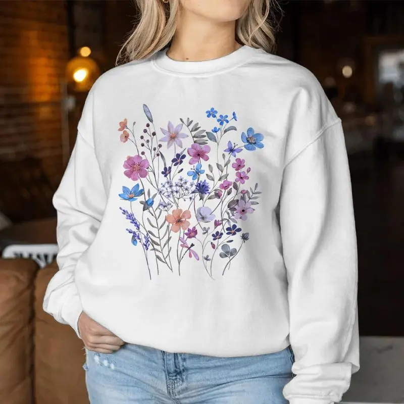 Vintage Flowers Wildflowers Grow Floral Graphic Summer Women Sweatshirt