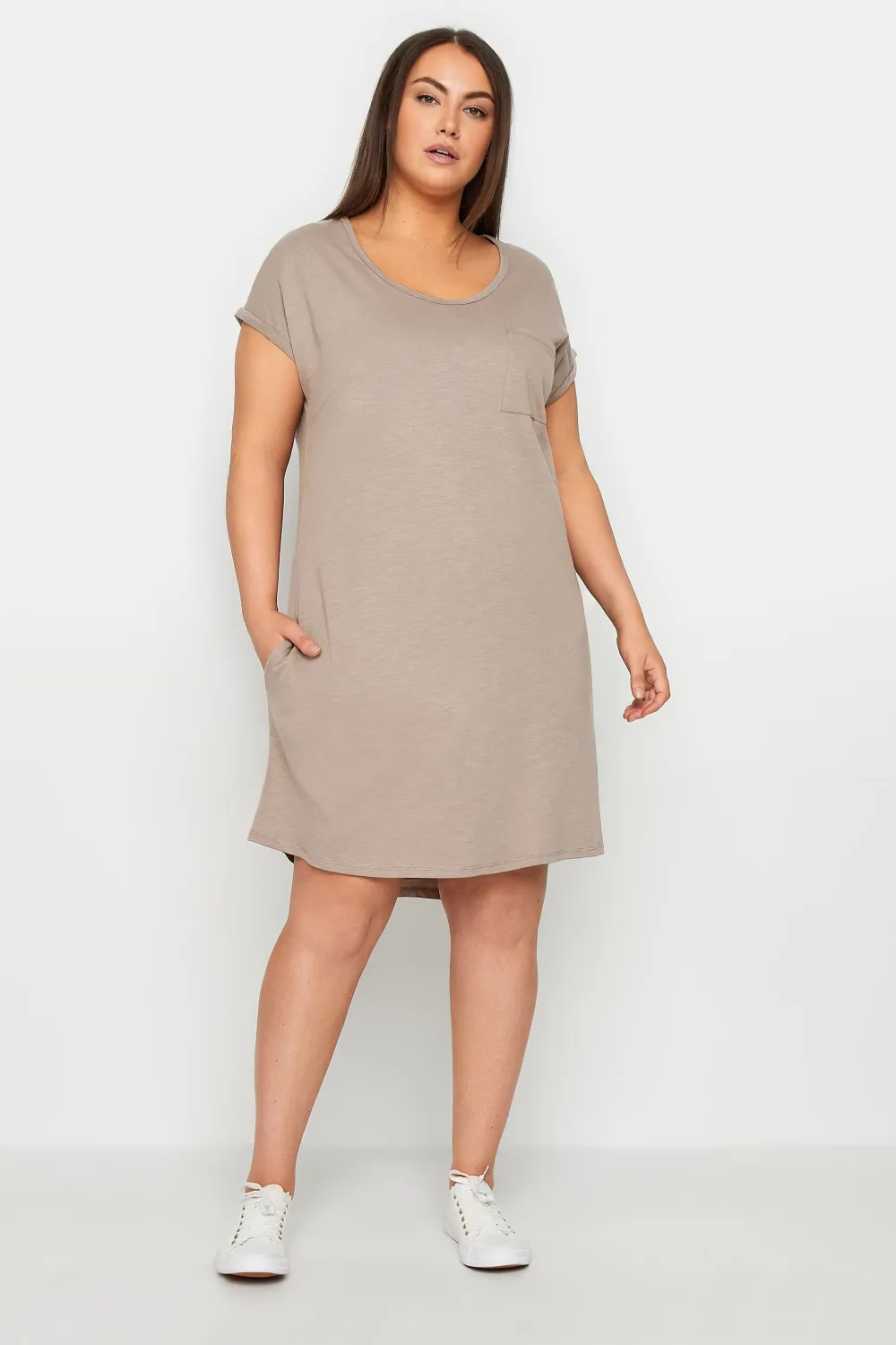 Evans Beige Brown Pocket Detail T-Shirt Dress