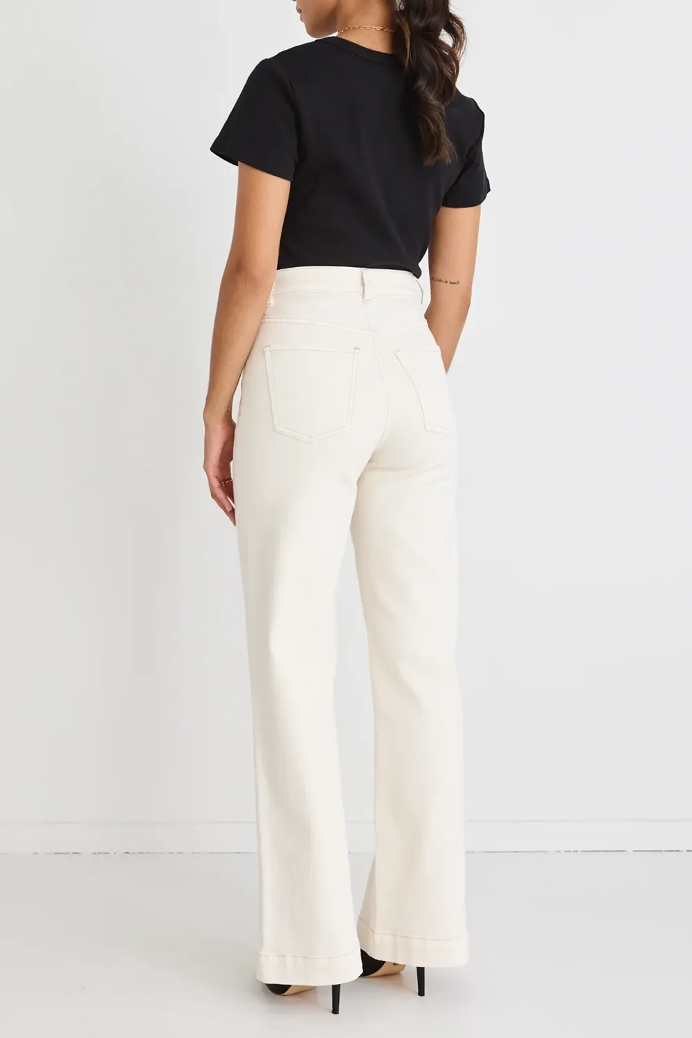 Ecru High Rise Wide Leg Pocket Jean