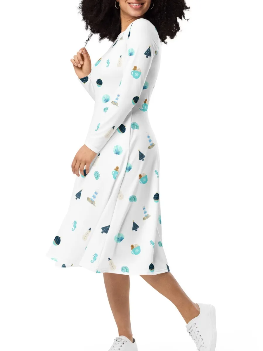 Pattern Long Sleeve Midi Dress
