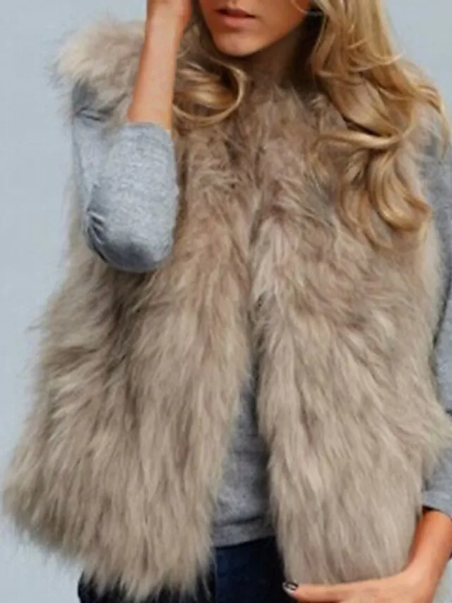 Women's Vest Wedding Daily Weekend Winter Regular Coat V Neck Regular Fit Jacket Sleeveless White Black Camel