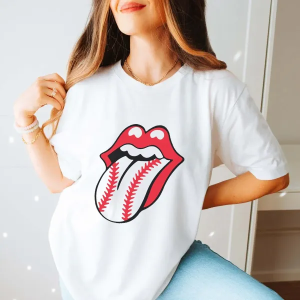 Baseball Season Printed Round Neck Short Sleeve T-Shirt