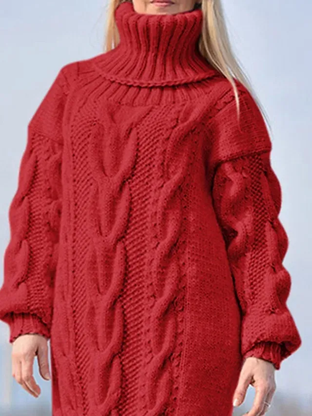 Women's Sweater Dress Jumper Dress Winter Dress Long Dress Maxi Dress Knitwear Warm Fashion Pure Color Outdoor Daily Vacation Going out Turtleneck Long Sleeve 2023 Loose Fit Red Blue S M L XL XXL 3XL