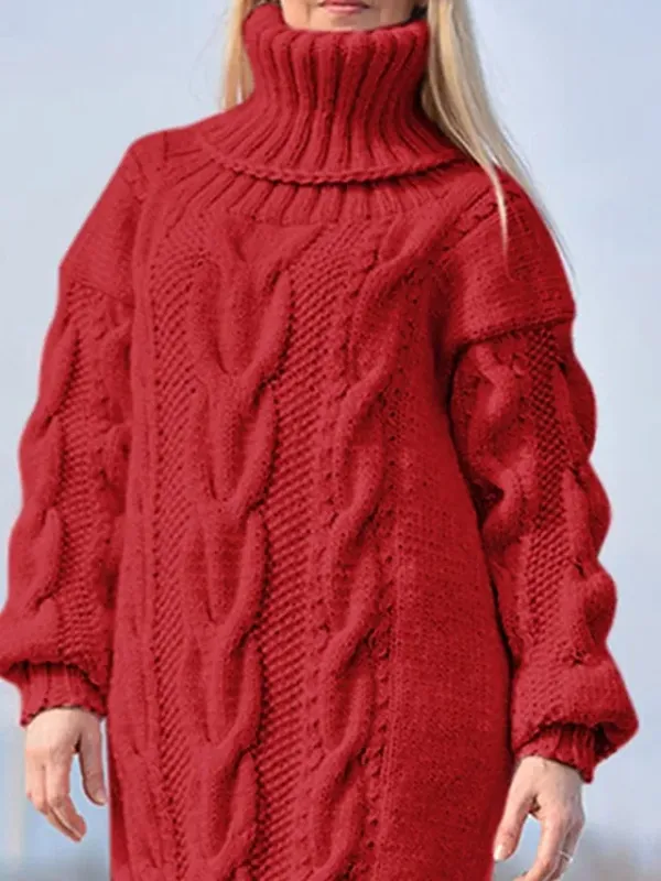 Women's Sweater Dress Jumper Dress Winter Dress Long Dress Maxi Dress Knitwear Warm Fashion Pure Color Outdoor Daily Vacation Going out Turtleneck Long Sleeve 2023 Loose Fit Red Blue S M L XL XXL 3XL