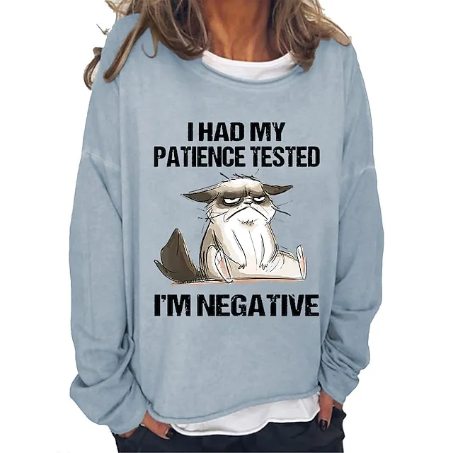 Women's Sweatshirt Pullover Active Sports Streetwear Black Pink Red Cat I HAD MY PATIENCE TESTED Oversized Sports Round Neck Long Sleeve Micro-elastic Fall & Winter
