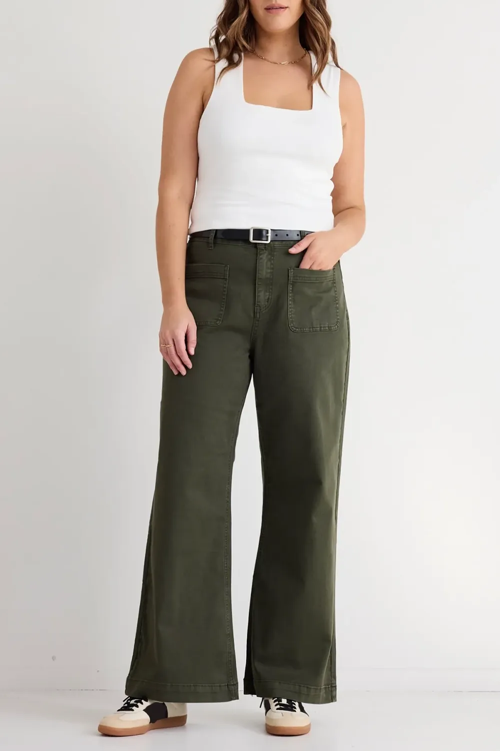Olive Green Utility Style Long Pants