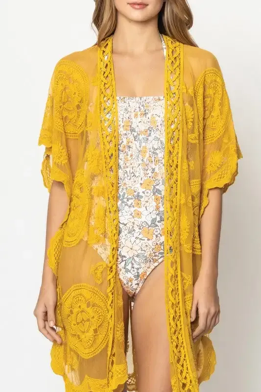 Patterned Laced Kimono  choice of colors