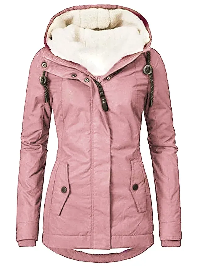 Women's Parka Street Fall Winter Puffer Jacket Coat Windproof Warm 3 in 1 Loose Casual Sports Jacket Long Sleeve Solid Color Zipper Purple Blushing Pink Waterpoof Daily Wear Down Parkas Lined