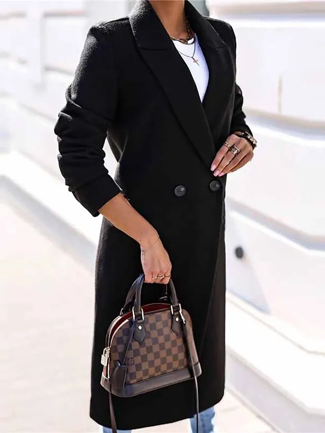 Women's Winter Coat Coat Warm Breathable Work Office / Career Daily Wear Vacation Pocket Drawstring Buttoned Front Turndown Elegant Lady Modern Formal Solid Color Regular Fit Outerwear Long Sleeve