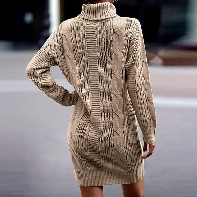 Women's Sweater Dress Knit Dress Jumper Dress Midi Dress Black Pink Army Green Long Sleeve Pure Color Knit Fall Winter Autumn Turtleneck Knitwear Fall Dress Loose Fit 2023 S M L XL